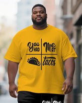 Men's Plus Size Yellow You Had Meat Tacos Alphabet Print Short Sleeve T-Shirt Shorts Suit
